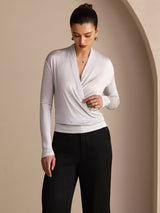 [Grå] SilkSilky-DK Long Sleeve Wrap Damebluser 004