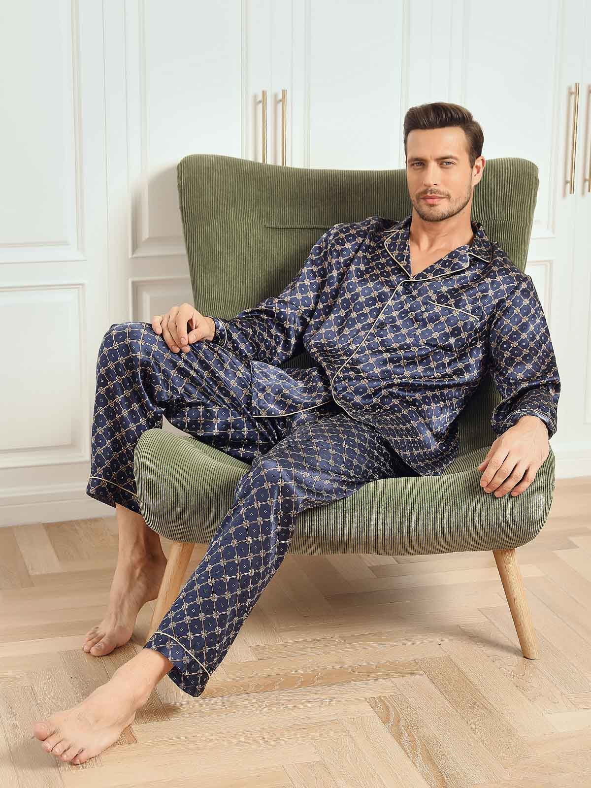 [Marine Kæde] SilkSilky-DK 19Momme Mens Pajamas 001