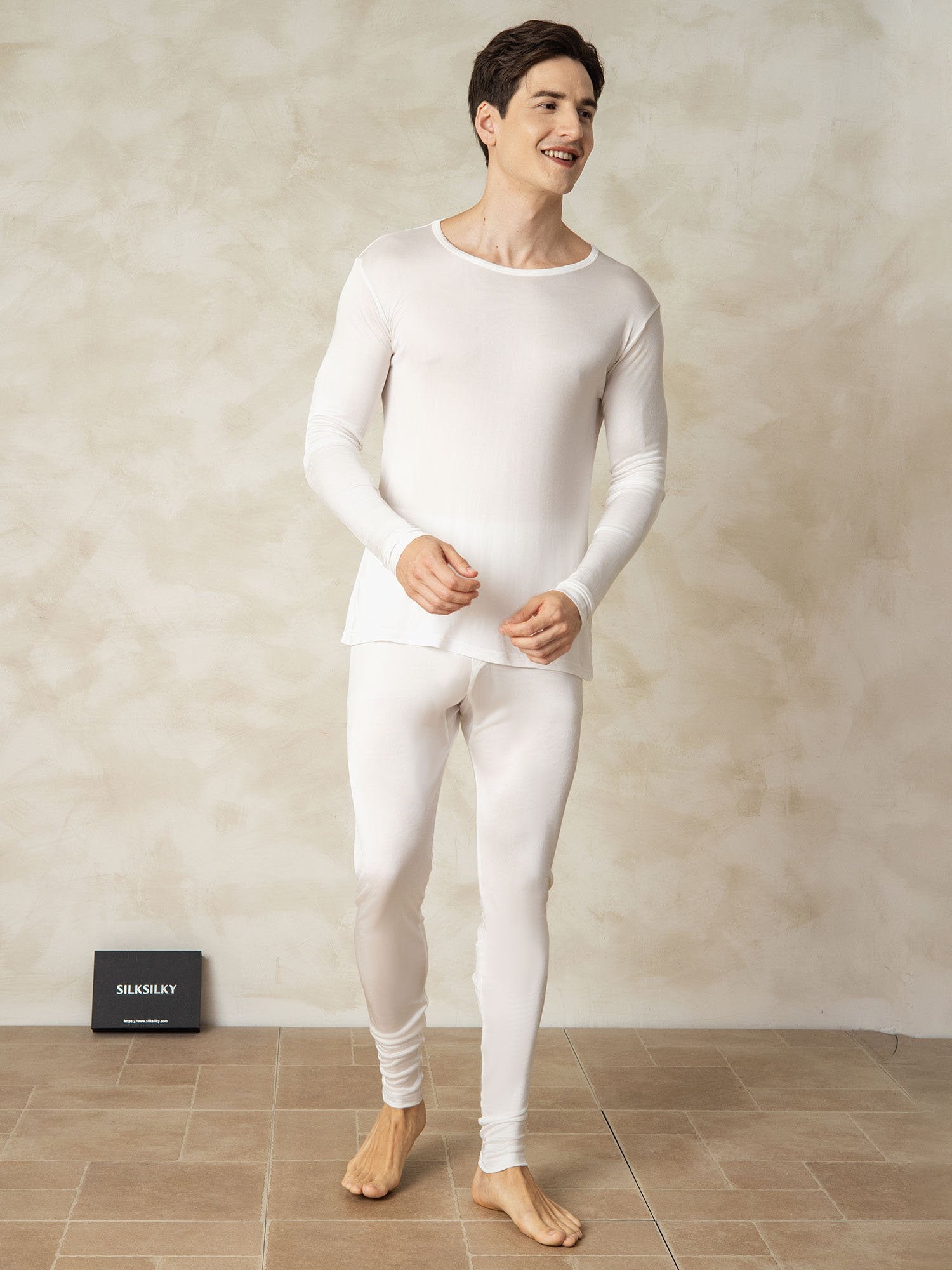 [Hvid] SilkSilky-DK Silke Mens Pajamas 002