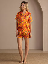 [Orange Ræv] SilkSilky-DK Short Sleeve Lapel Collar Dame Pyjamas 006