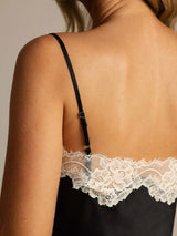 [Sort] SilkSilky-DK Spaghetti Rem V Hals Camisole Sæt 005