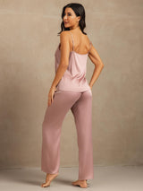 [Ferskenhud] SilkSilky-DK 19Momme Spaghetti Rem Dyb Rund Halsudskæring Camisole Sæt 002