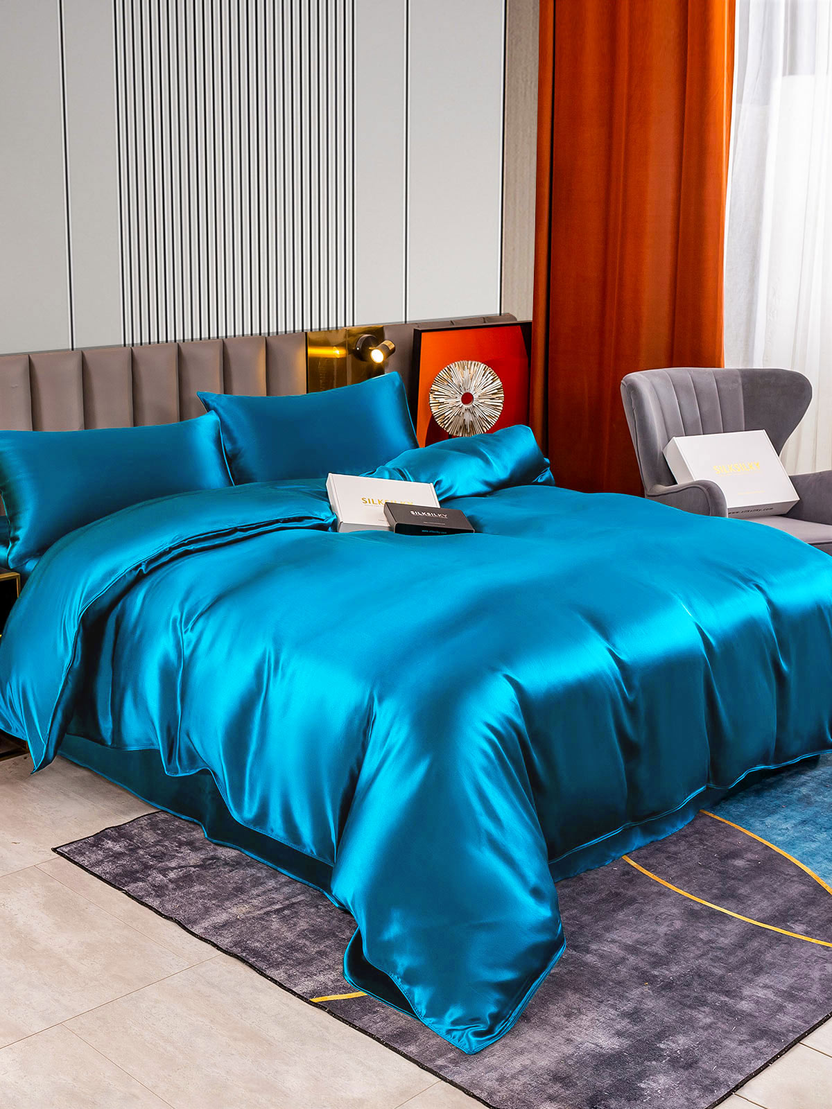 [Blågrøn] SilkSilky-DK 22Momme Bedding Set 004