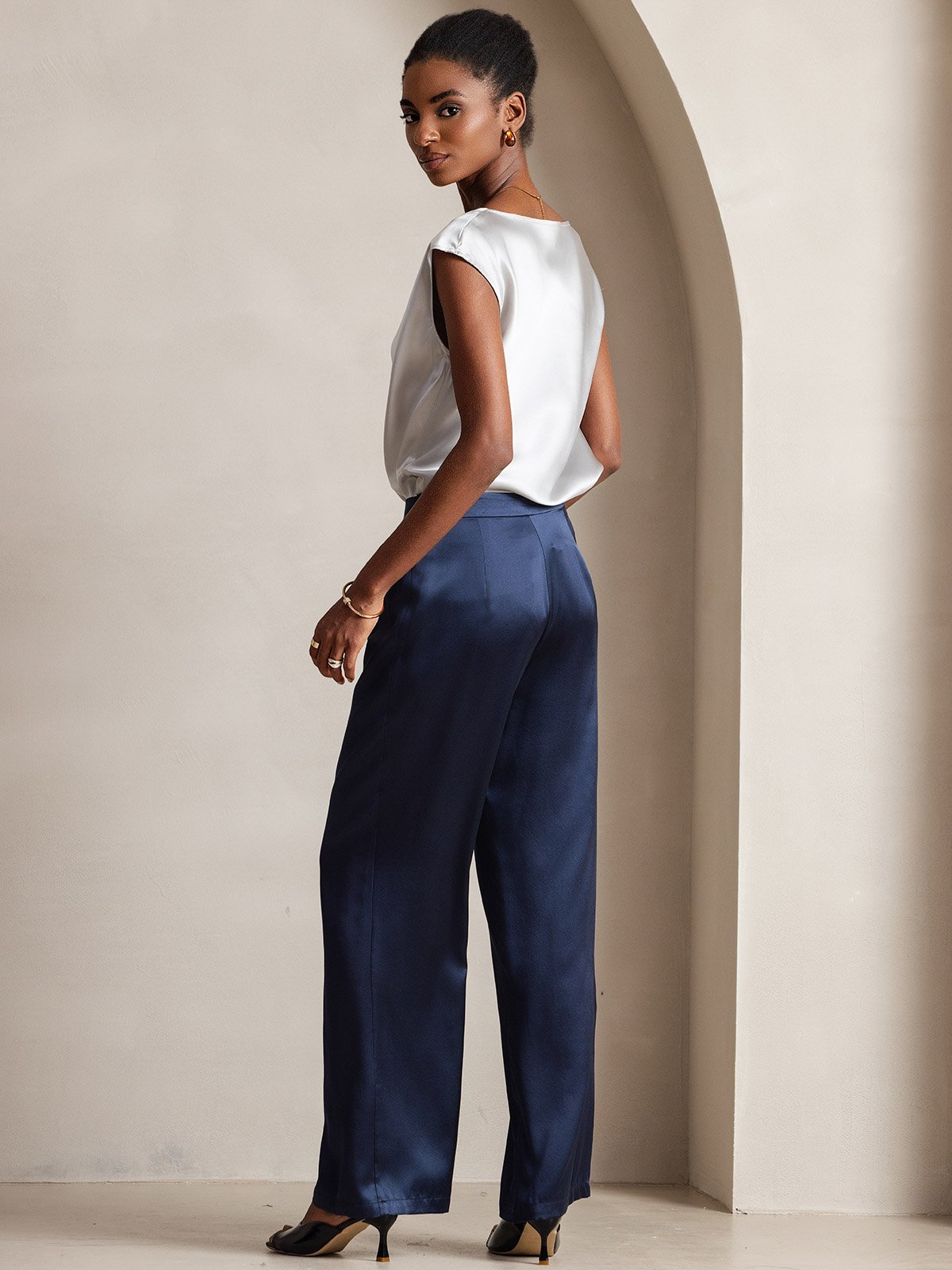 [Mørkeblå] SilkSilky-DK 19Momme Silke Womens Pants 003