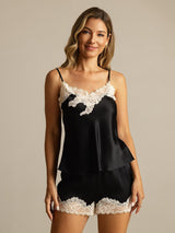 [Sort] SilkSilky-DK Sleeveless V Neck Camisole Sæt 001