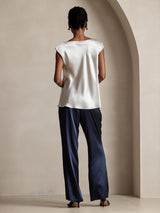 [Lysegrå] SilkSilky-DK Cap Sleeve Cowl Neck T-shirt til kvinder 002