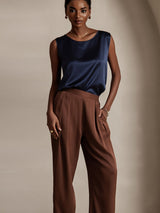 [Mørkeblå] SilkSilky-DK Sleeveless Round Neck Camisole Top 003