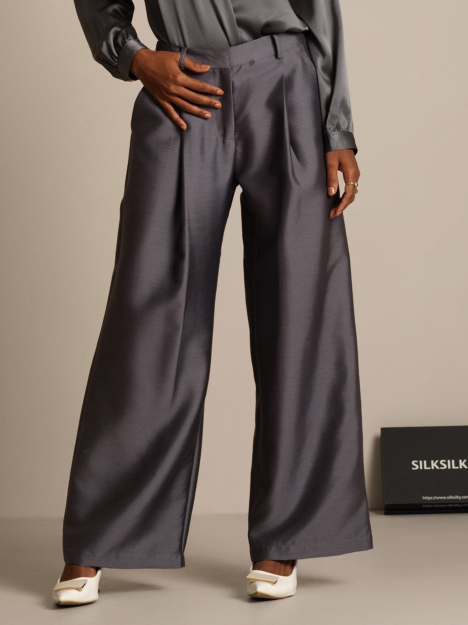 [Grå] SilkSilky-DK 32Momme Silke Womens Pants 001,