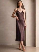 [Kaffe] SilkSilky-DK Spaghetti Rem V Hals Kjole 004