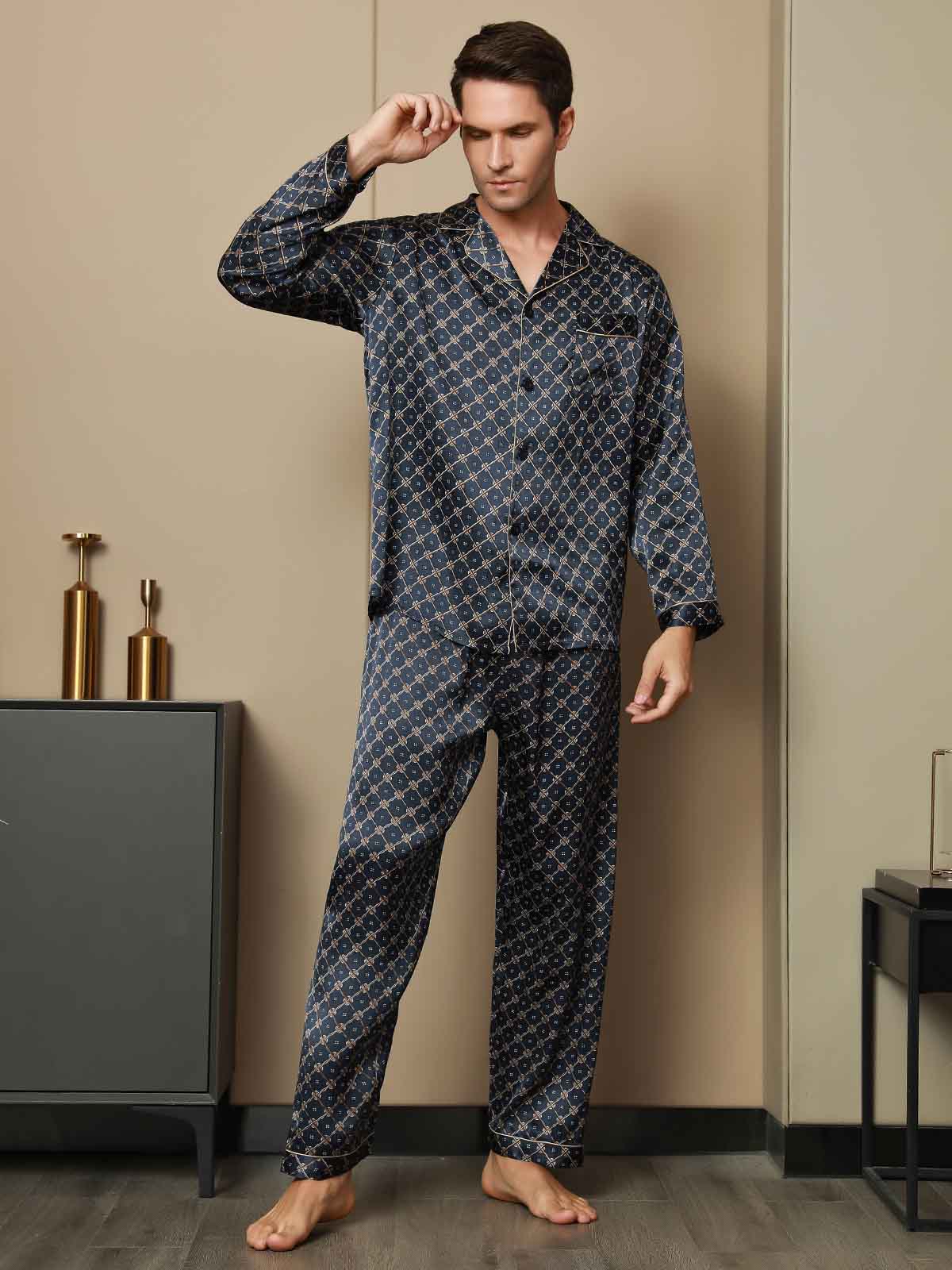 [Marine Kæde] SilkSilky-DK Mens Pajamas 004
