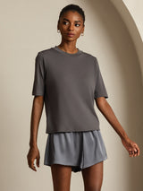 [Grå] SilkSilky-DK Half Sleeve Crew Neck T-shirt til kvinder 006