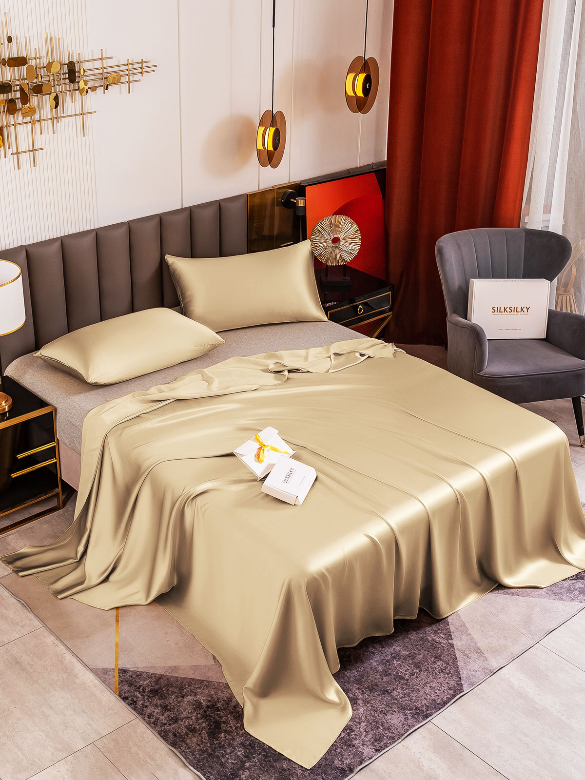 [Beige] SilkSilky-DK 19Momme Bedding Set 001
