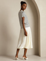 [Hvid Stribe] SilkSilky-DK Short Sleeve Crew Neck T-shirt til kvinder 006