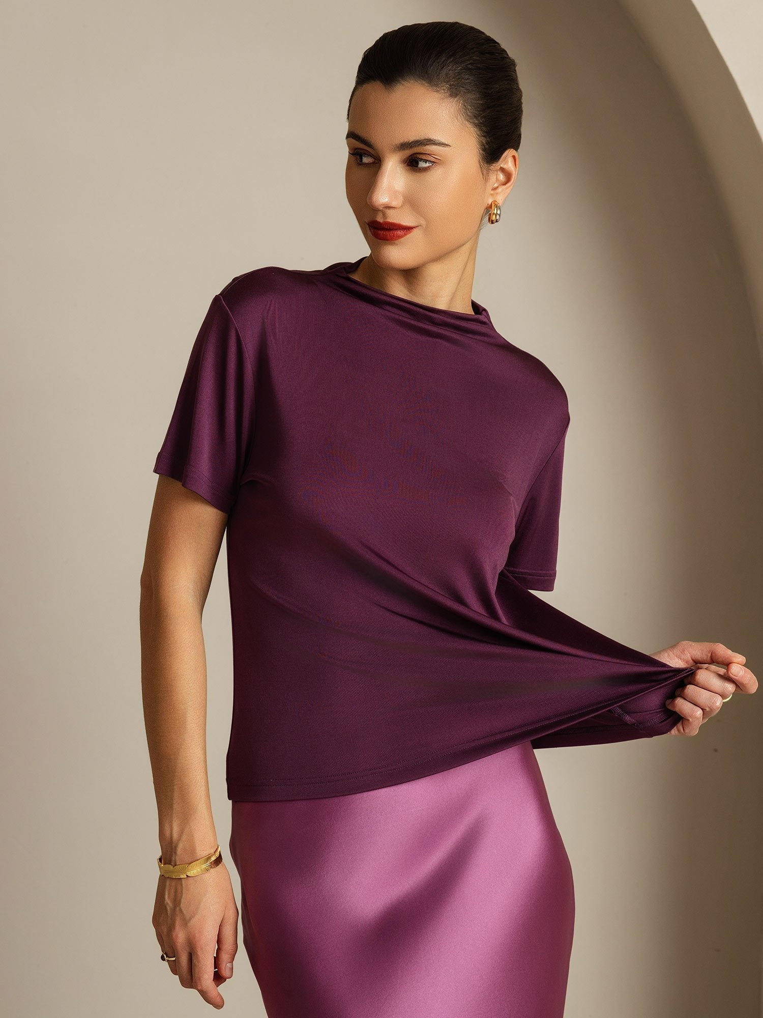 [Lilla] SilkSilky-DK Short Sleeve T-shirt til kvinder 001