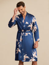 [Mørkeblå] SilkSilky-DK 19Momme Mens Robe 002
