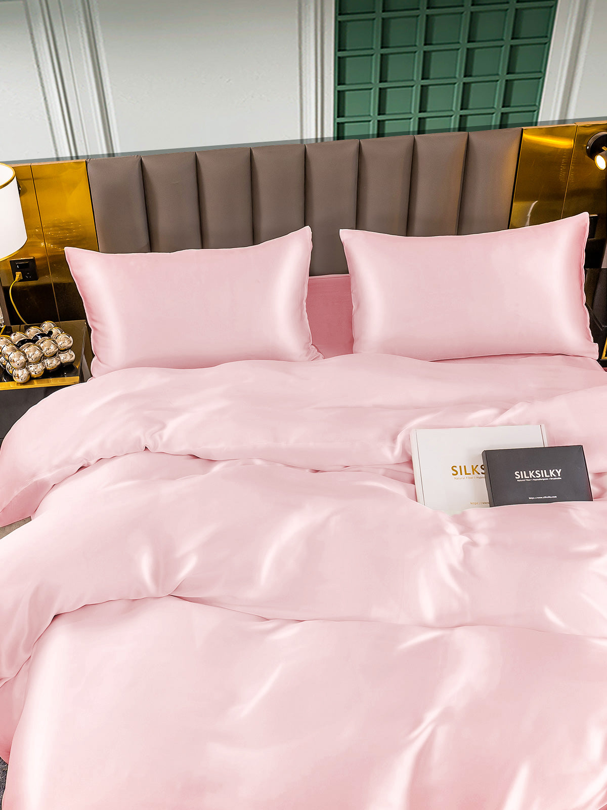 [Lyserød] SilkSilky-DK 25Momme Bedding Set 004