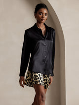[Sort] SilkSilky-DK Long Sleeve Lapel Collar Dameskjorte 003