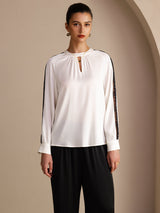 [Hvid] SilkSilky-DK Long Sleeve Keyhole Neck Damebluser 001