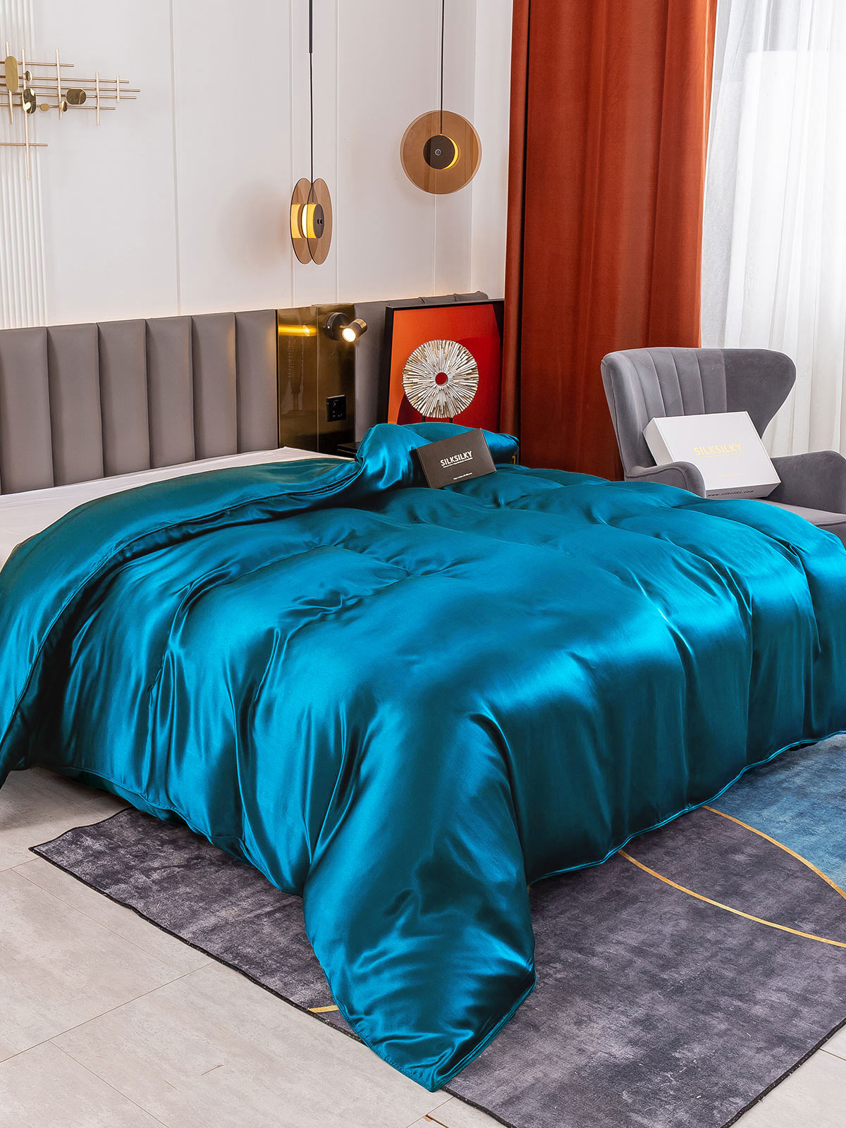 [Blågrøn] SilkSilky-DK 19Momme Duvet Cover 001