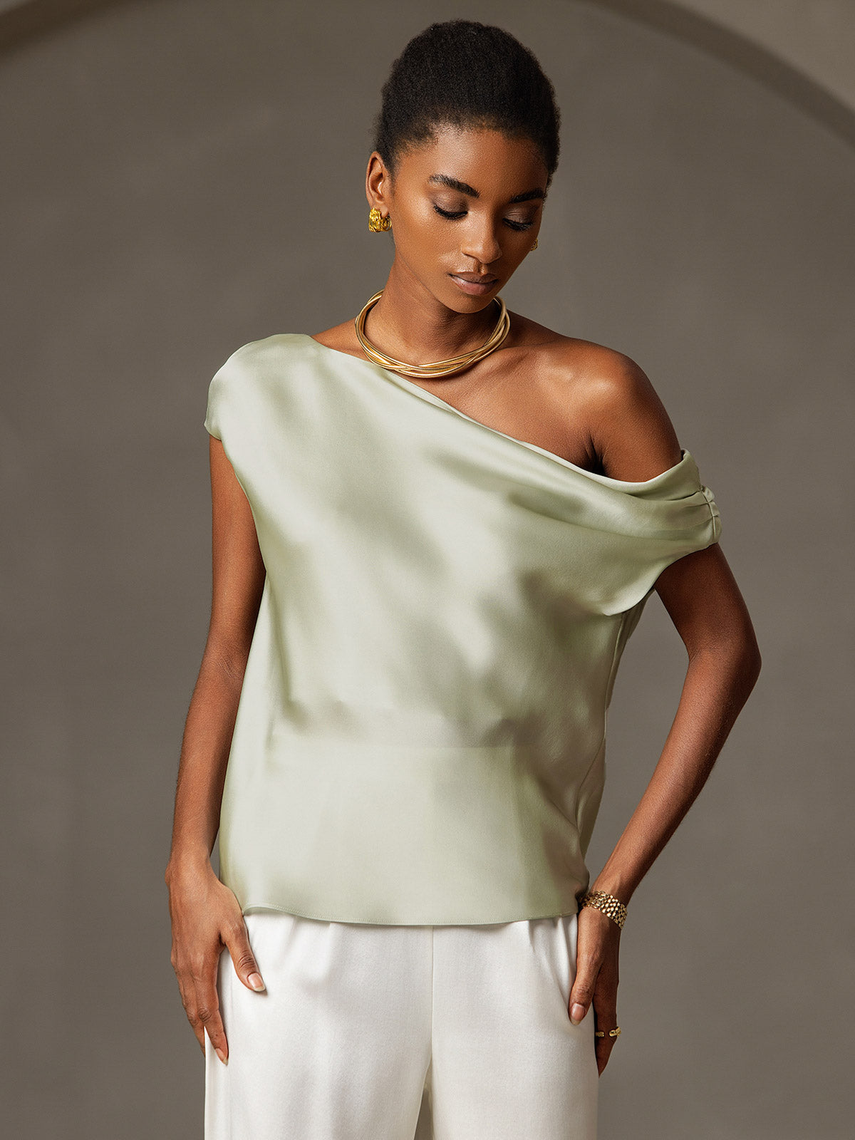 SilkSilky-DK 19Momme Silke Womens T-Shirt Lysegrøn 003