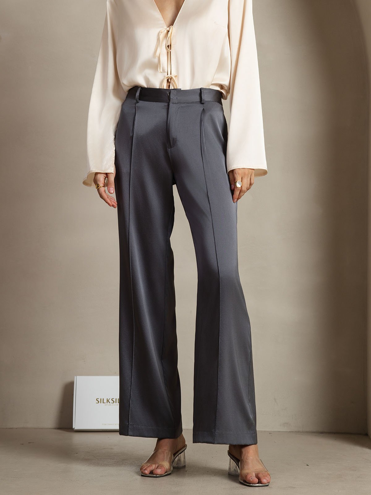 [Mørkegrå] SilkSilky-DK 19Momme Silke Womens Pants 001