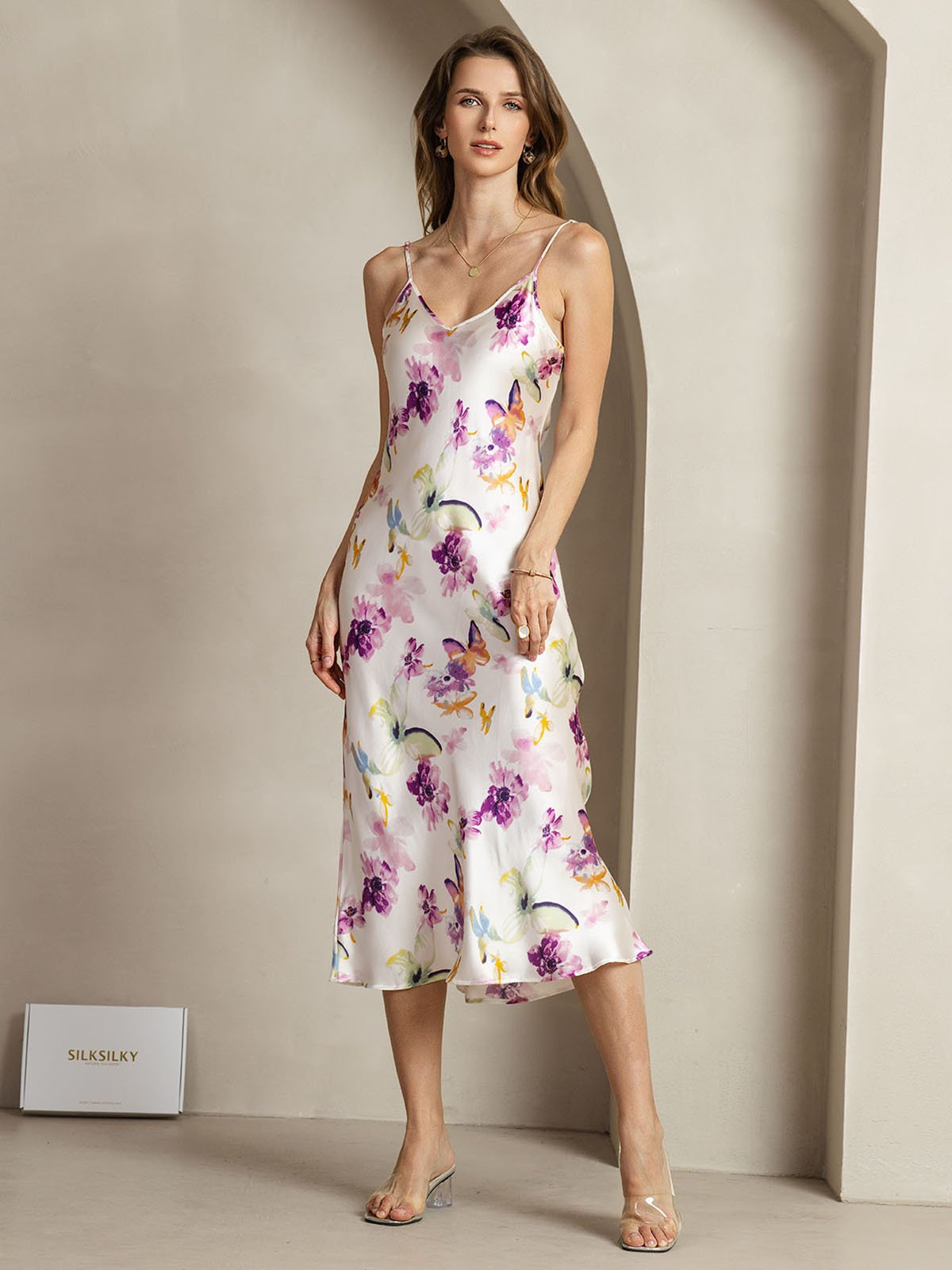 [Akvarelblomster] SilkSilky-DK 19Momme Silke Dress 003
