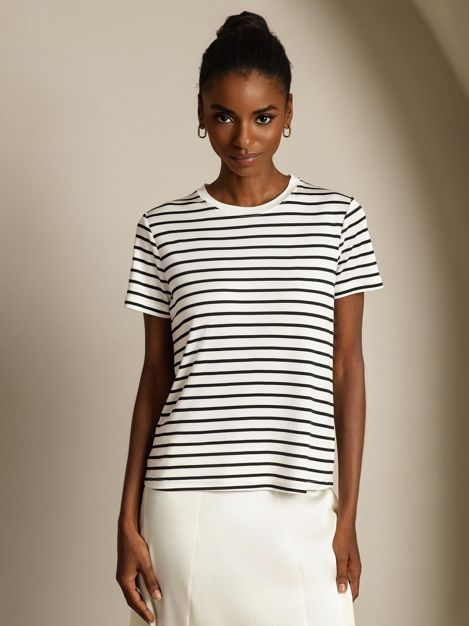 [HvidStribe] SilkSilky-DK Silke Womens T-Shirt 003
