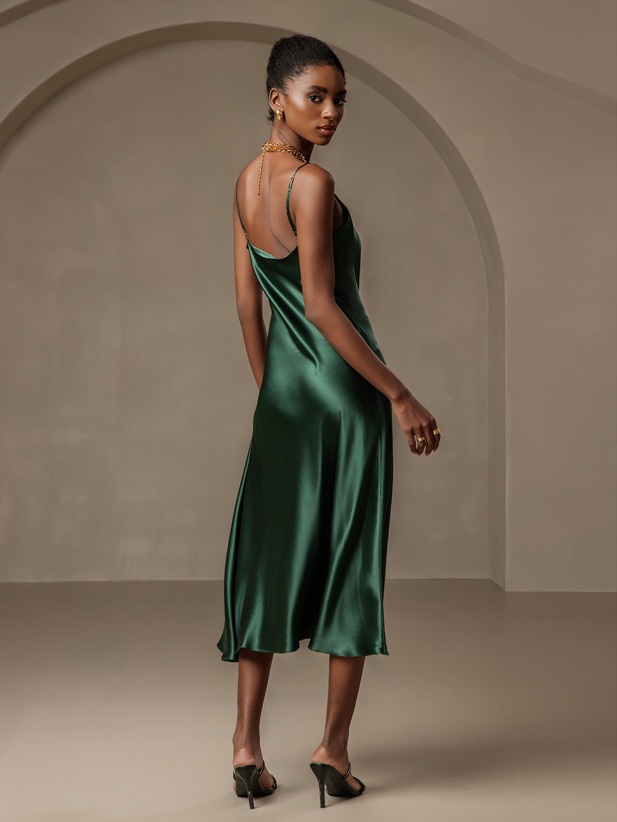 [Mørkegrøn] SilkSilky-DK 19Momme Dress 002