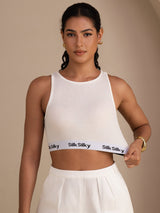[Hvid] SilkSilky-DK Sleeveless Crew Neck Camisole Top 003