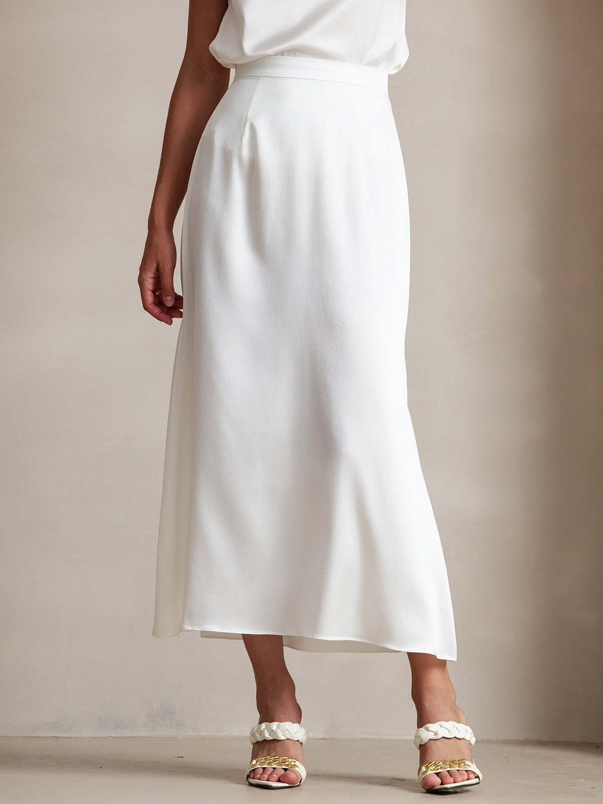 [Hvid] SilkSilky-DK 19Momme Silke Skirt 001