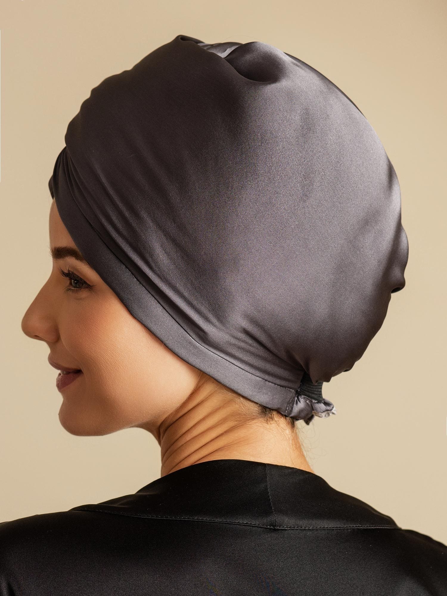 [Mørkegrå] SilkSilky-DK Silke Hair Towel Wrap 002,