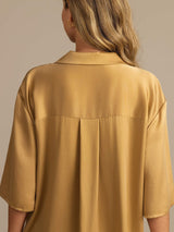 [Tan] SilkSilky-DK 19Momme Halv ærme Notchkrage Dame Pyjamas 004