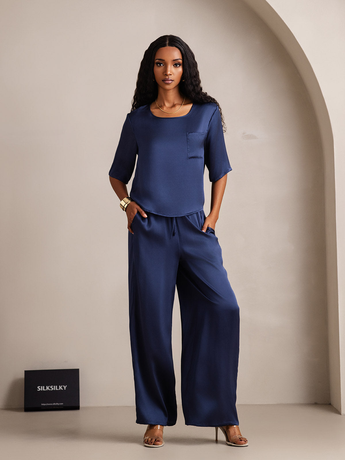 [Mørkeblå] SilkSilky-DK Womens Pajamas 001