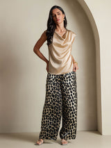 [Champagne] SilkSilky-DK Cap Sleeve Cowl Neck T-shirt til kvinder 007