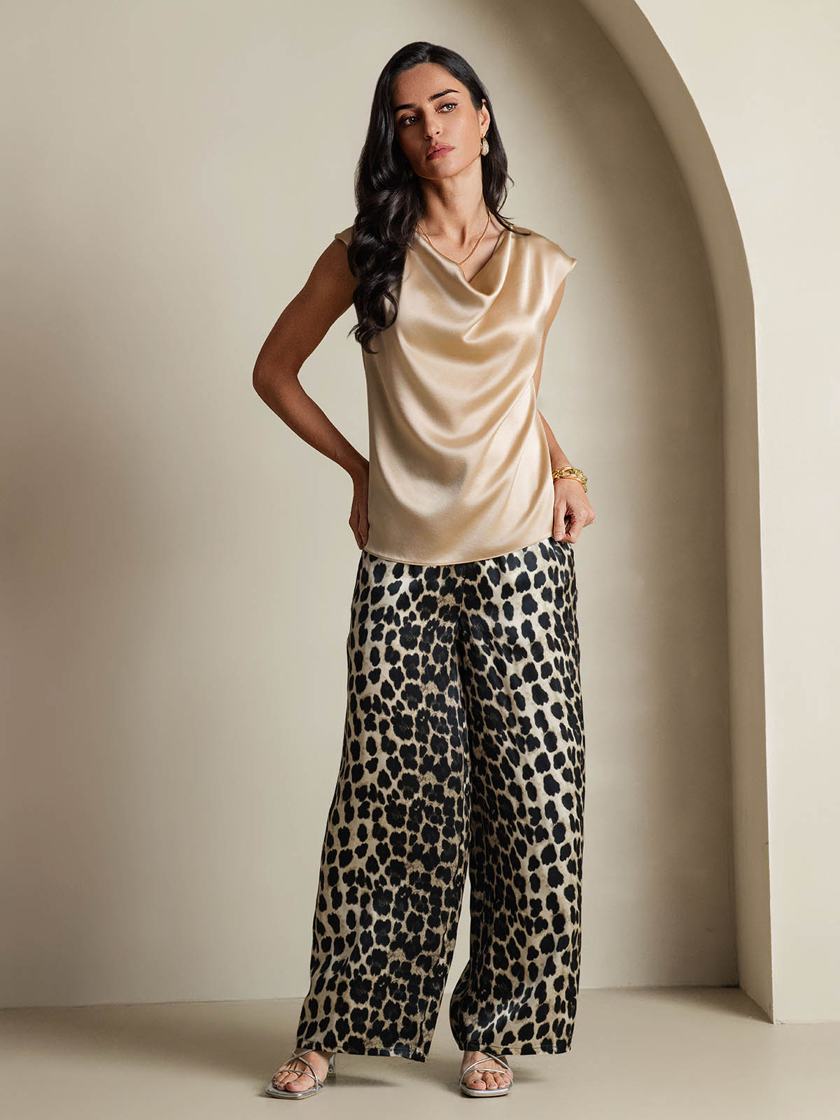 [Champagne] SilkSilky-DK 19Momme Silke Womens T-Shirt 007