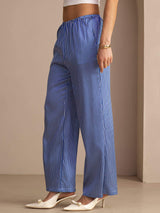 [Blå Nålestribet] SilkSilky-DK Womens Pants 004