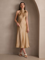 [Champagne] SilkSilky-DK Sleeveless Halter Kjole 007