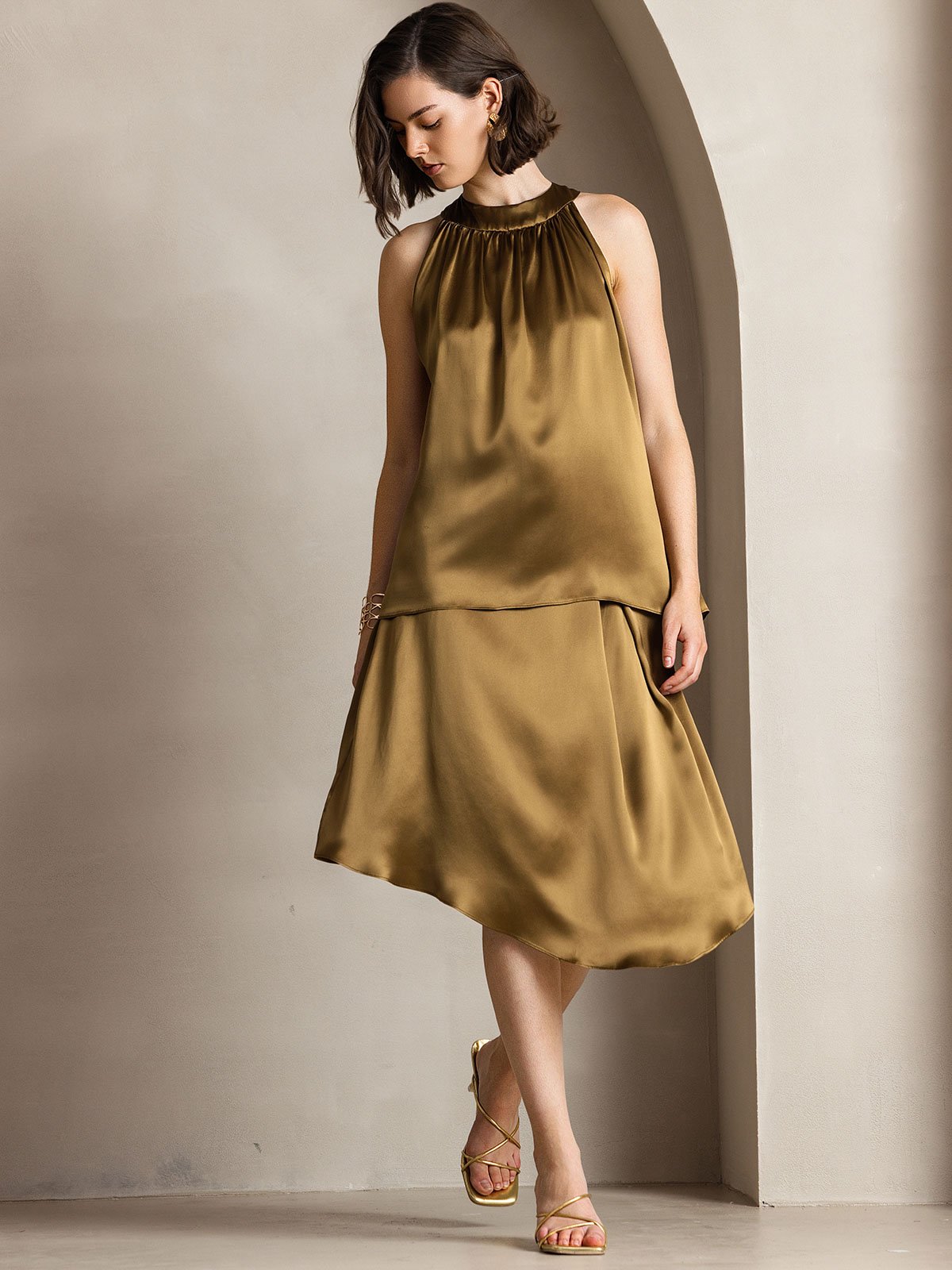 [Brun] SilkSilky-DK 19Momme Silke Womens T-Shirt 004