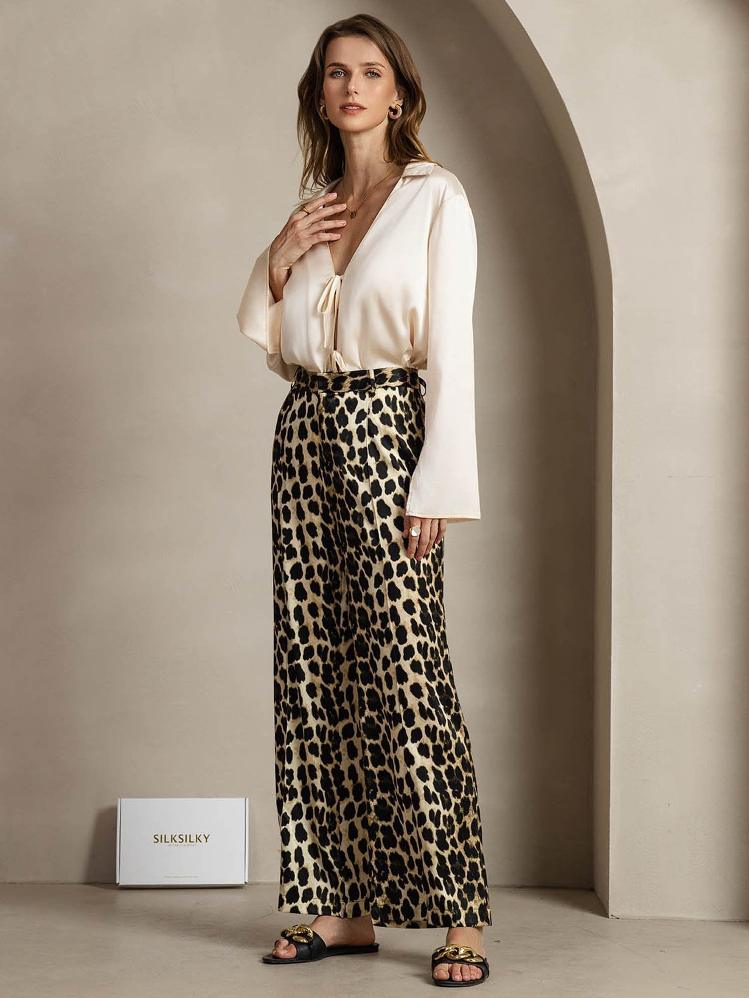 [Leopard] SilkSilky-DK 19Momme Silke Womens Pants 007