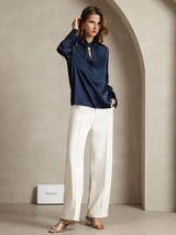 [Mørkeblå] SilkSilky-DK 19Momme Silke Womens Shirt 007