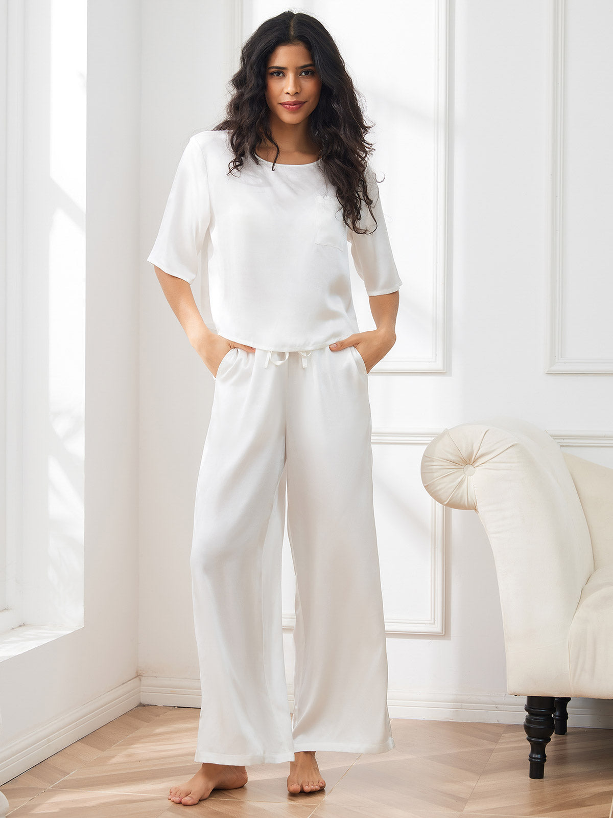 [Hvid] SilkSilky-DK Womens Pajamas 004