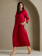 [Vin] SilkSilky-DK 3/4 Sleeve Round Neck Kjole 007