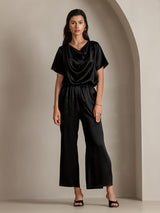 [Sort] SilkSilky-DK Short Sleeve Cowl Neck Damebluser 005