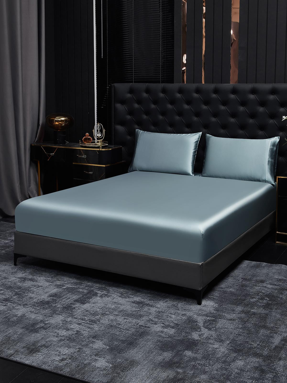 [Gråblå] SilkSilky-DK 22Momme Bedding Set 002