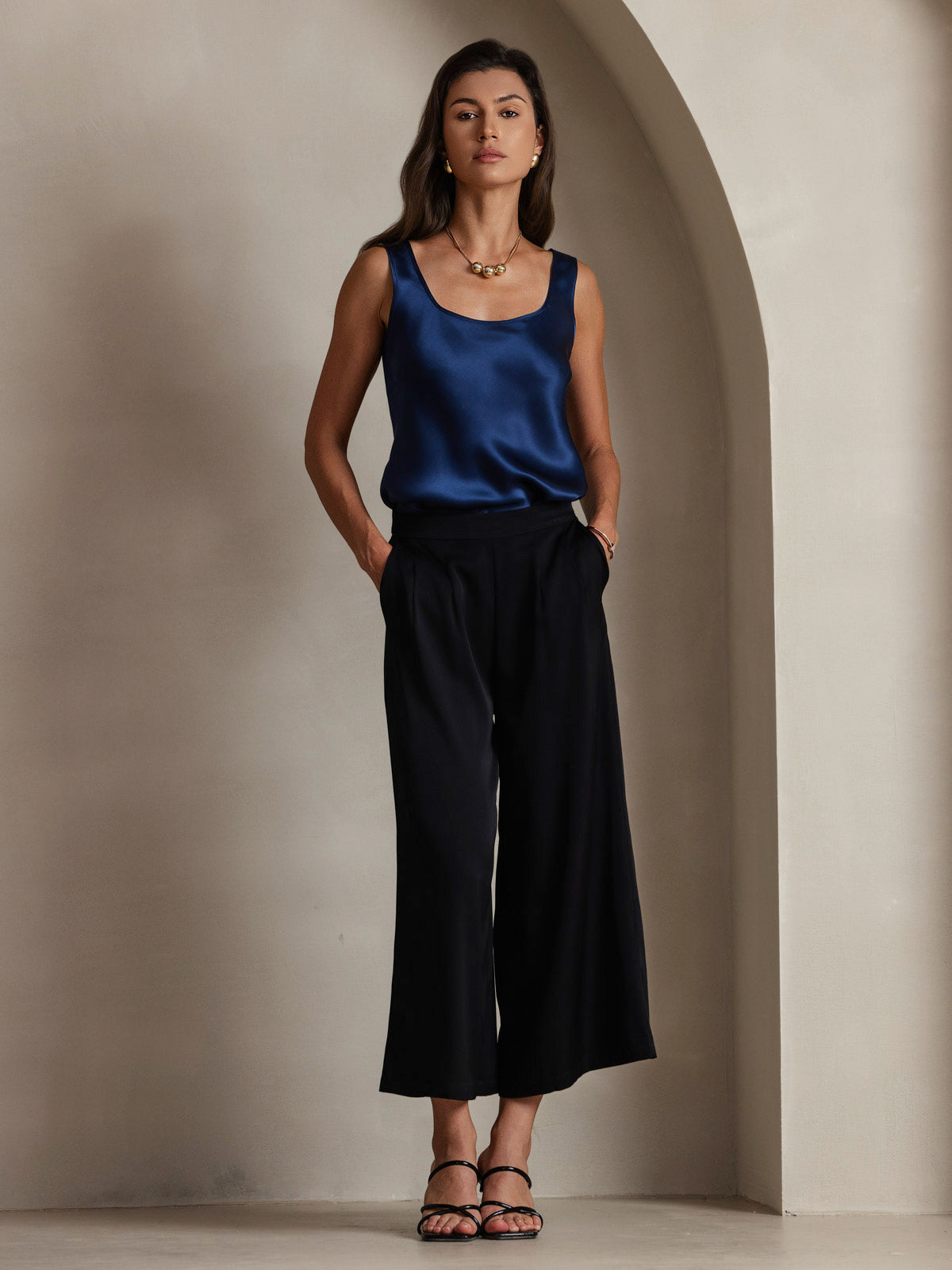 [Mørkeblå] SilkSilky-DK 19Momme Silke Camisoles 008