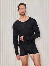 [Sort] SilkSilky-DK Long Sleeve Round Neck Herre T-shirt 003
