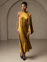 [Brun] SilkSilky-DK Sleeveless Halter Kjole 006