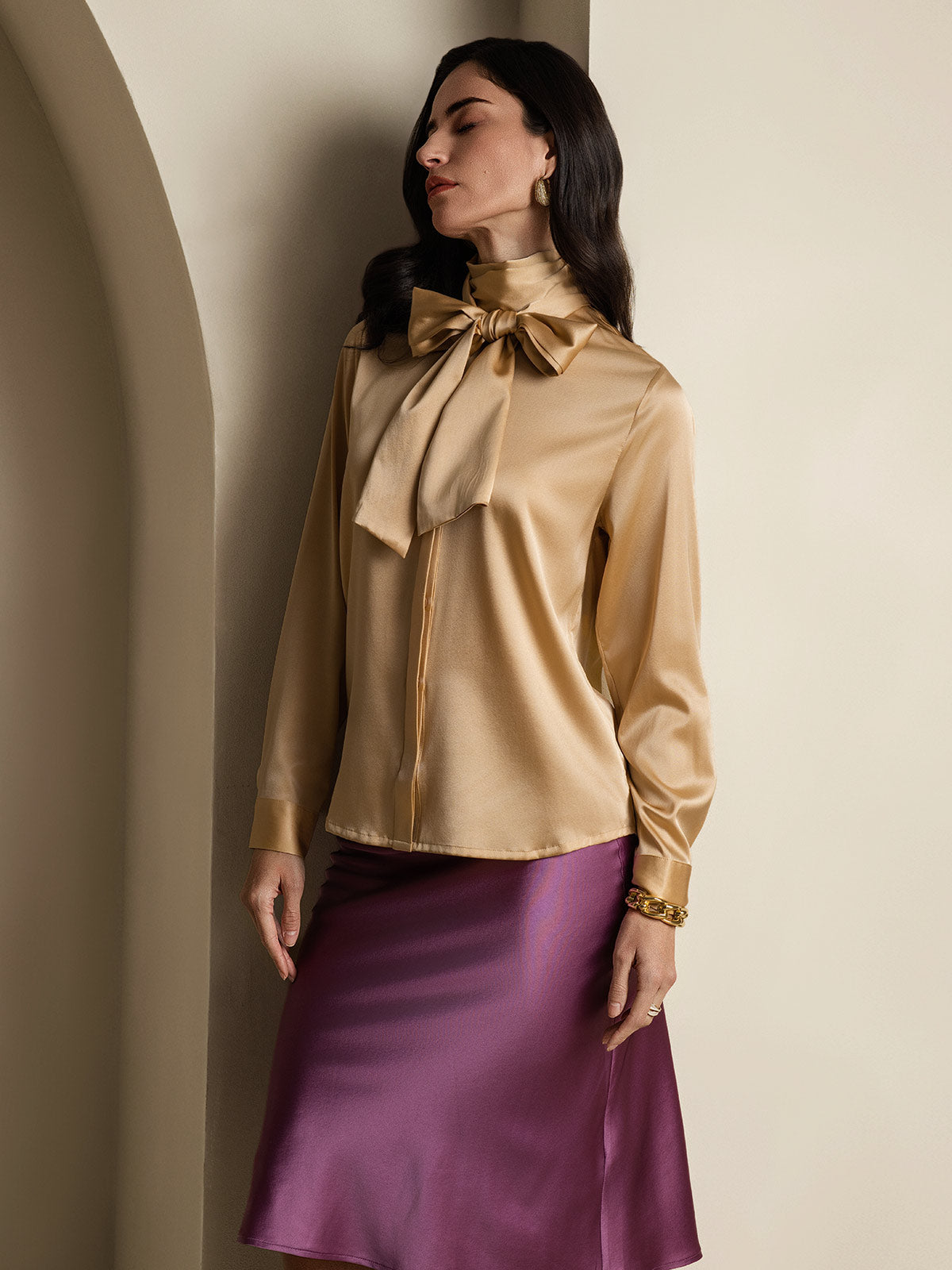[Champagne] SilkSilky-DK 19Momme Silke Womens Shirt 005