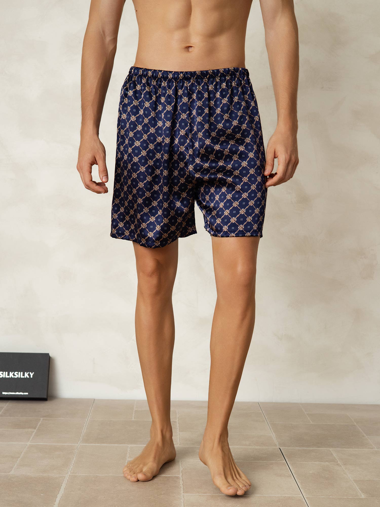 [Marine Kæde] SilkSilky-DK 19Momme Mens Sleep Bottoms 004