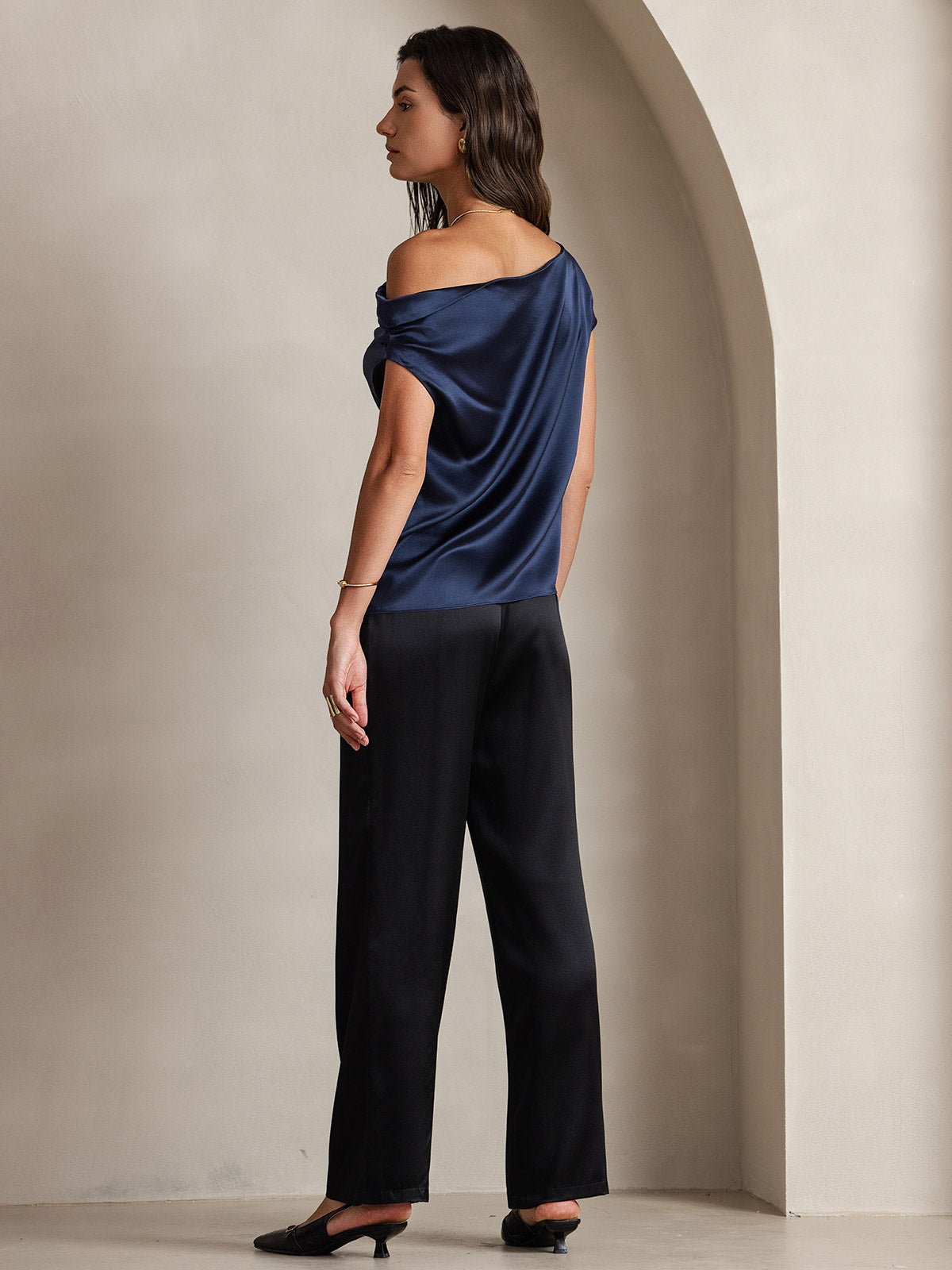 SilkSilky-DK 19Momme Silke Womens T-Shirt Mørkeblå 002